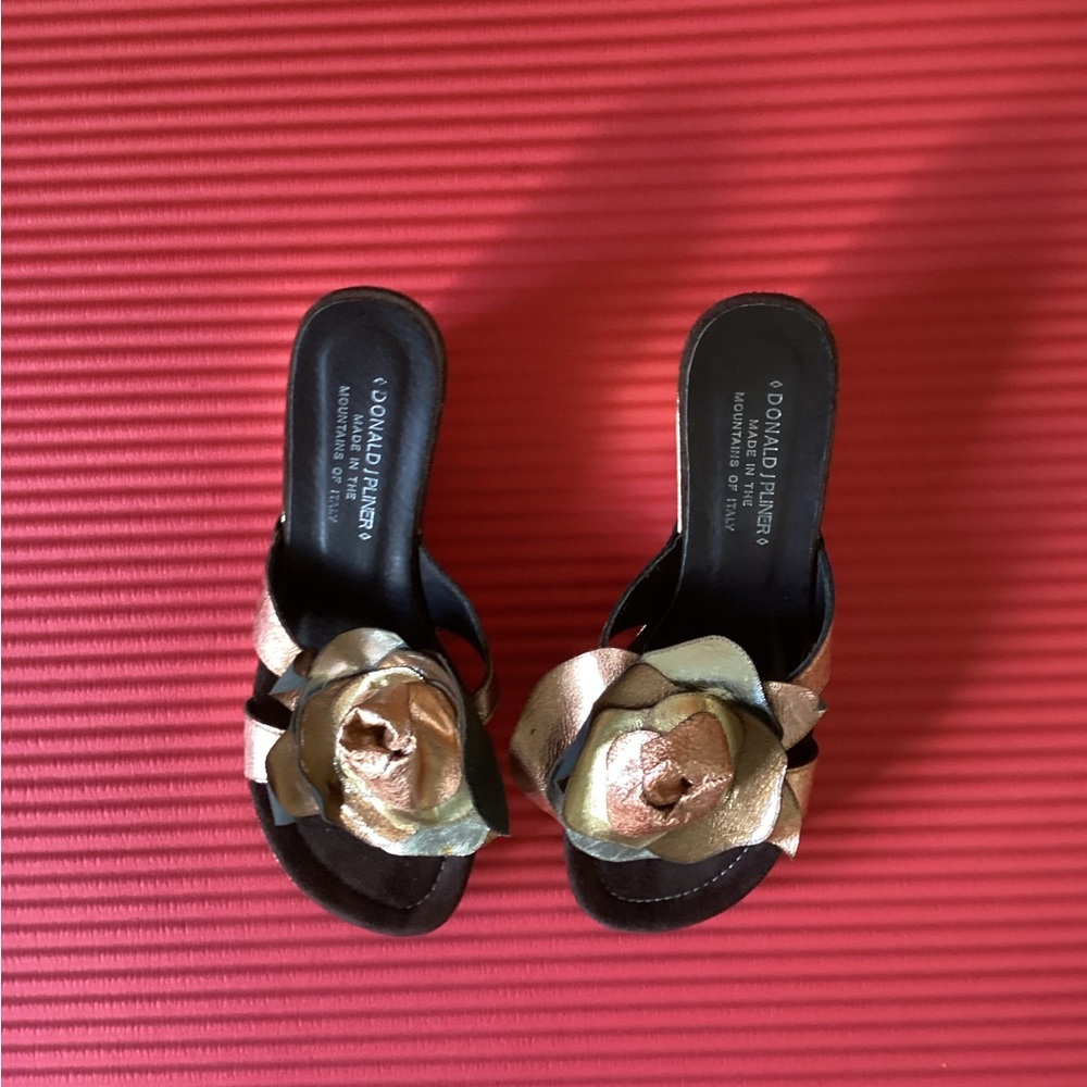 Donald J. Pliner Women's Black Sandals with Metallic Floral Accent